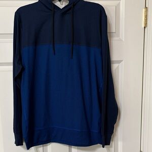 New American Eagle Men's Two-Tone Navy and Royal Blue Hooded Long-Sleeve Shirt